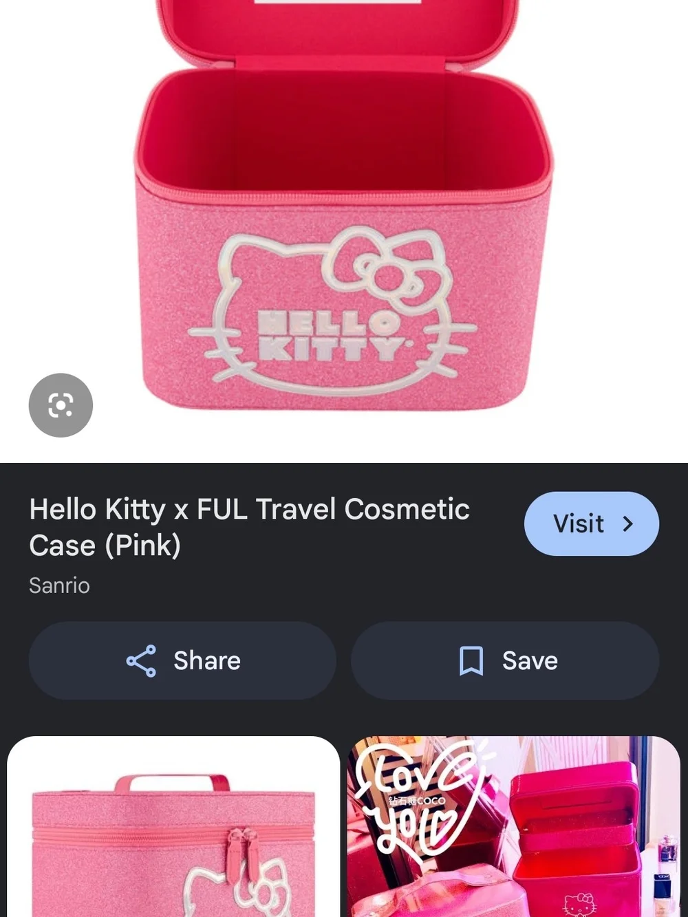 Hello Kitty Glitter Hot Pink Make Up Case.  Holographic Logo